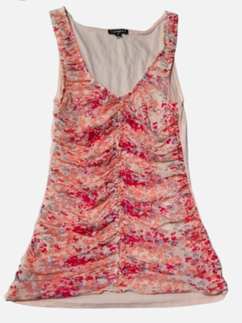Express Pink Coral Floral Ruched Tank